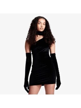 Women's MISCREANTS Black Velvet One-Shoulder Mini Dress